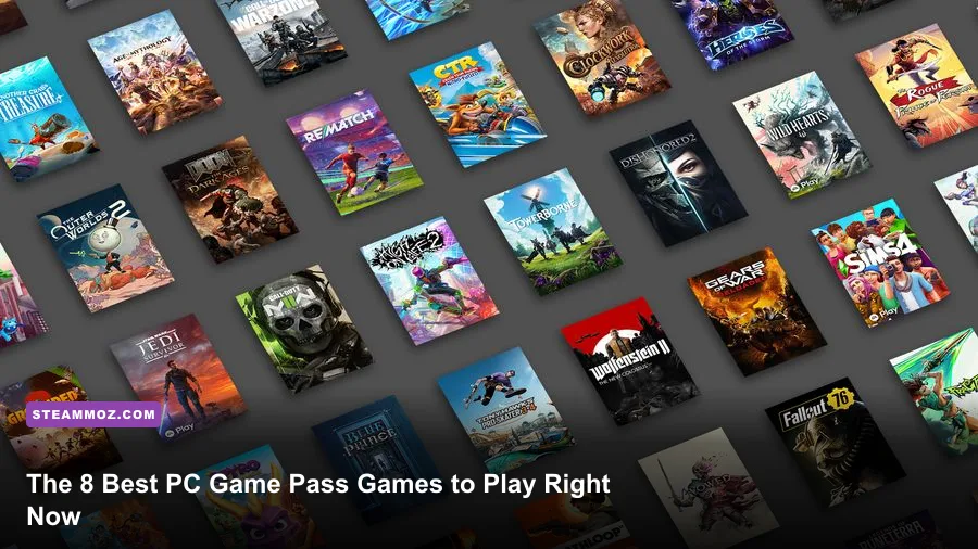Hero showcase featuring top PC Game Pass games available to play right now