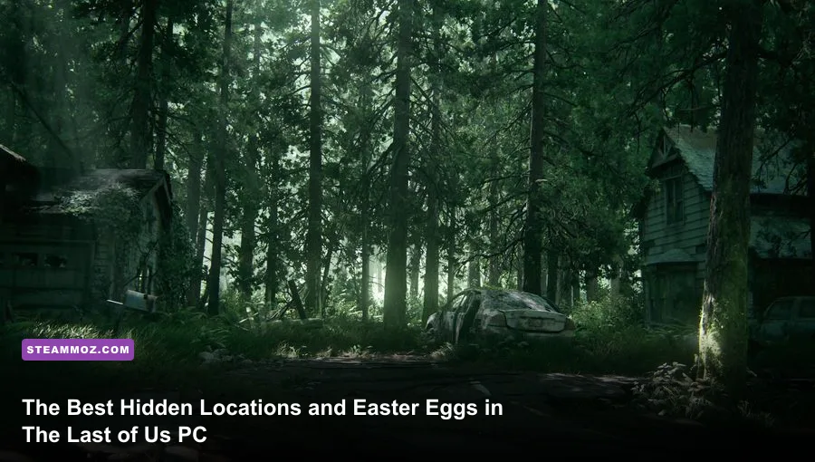Joel and Ellie exploring an overgrown urban environment in The Last of Us Part I on PC