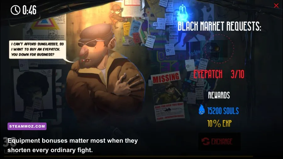 Chicken Assassin Reloaded equipment screen with gear and character stats