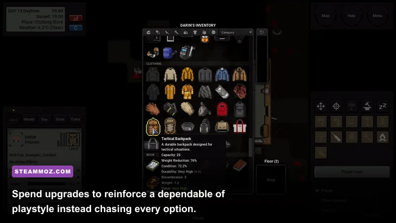 Burning Faith upgrade and inventory screen