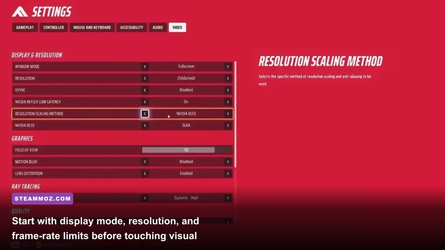 First Strike Final Hour graphics settings menu showing display and resolution options