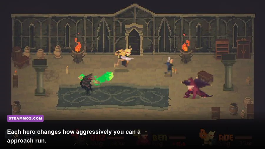 Crawl playable heroes Warrior Valkyrie Wizard and Thief in dungeon combat