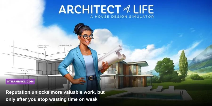 Architect Life career progression and reputation rewards interface