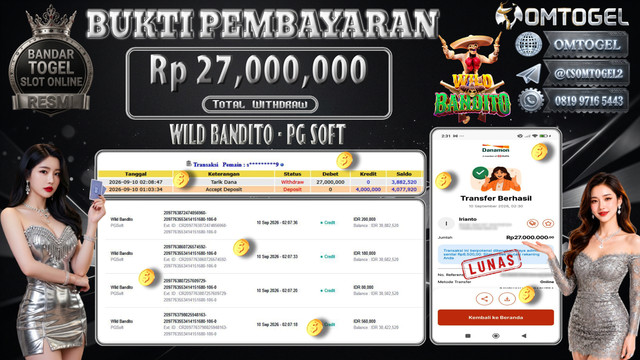 OMTOGEL JACKPOT PG SOFT WILD BANDITO Rp.27,000,000,- DIBAYAR LUNAS