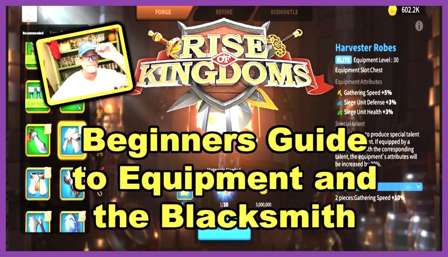Blacksmith menu showing legendary gear crafting materials in Rise of Kingdoms