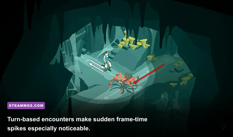Lara Croft facing a spider enemy in Lara Croft GO