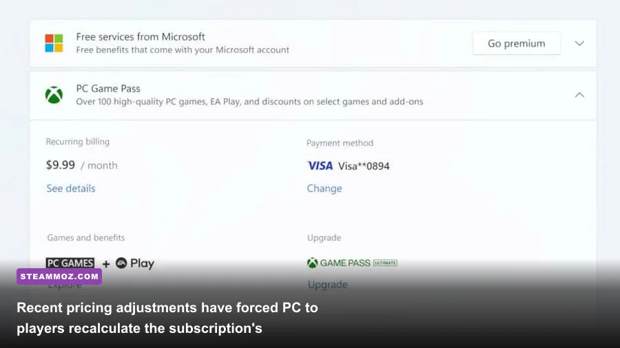 Xbox App user subscription management interface on Windows 11