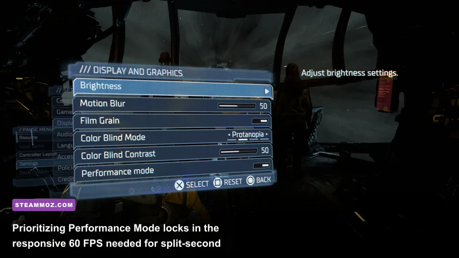 Dead Space Remake PS5 video settings showing Performance Mode and Quality Mode toggles