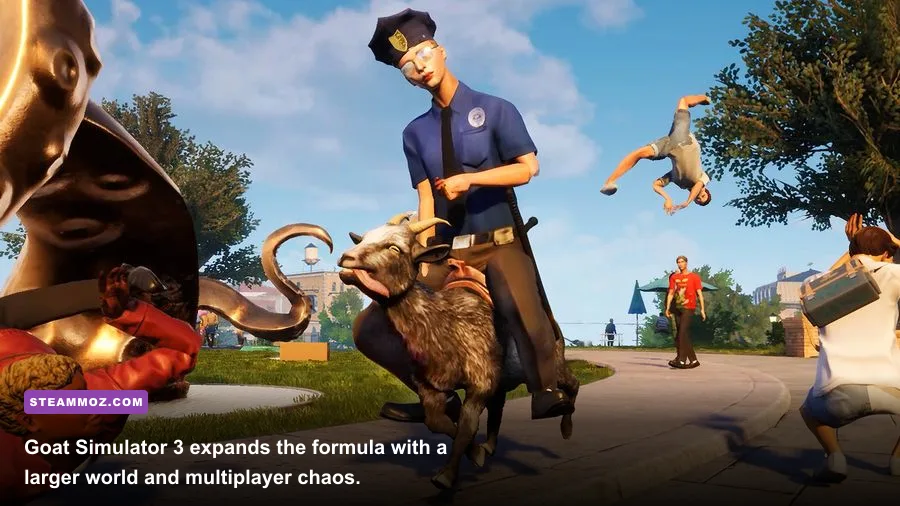 Goat Simulator 3 goat causing destruction in San Angora