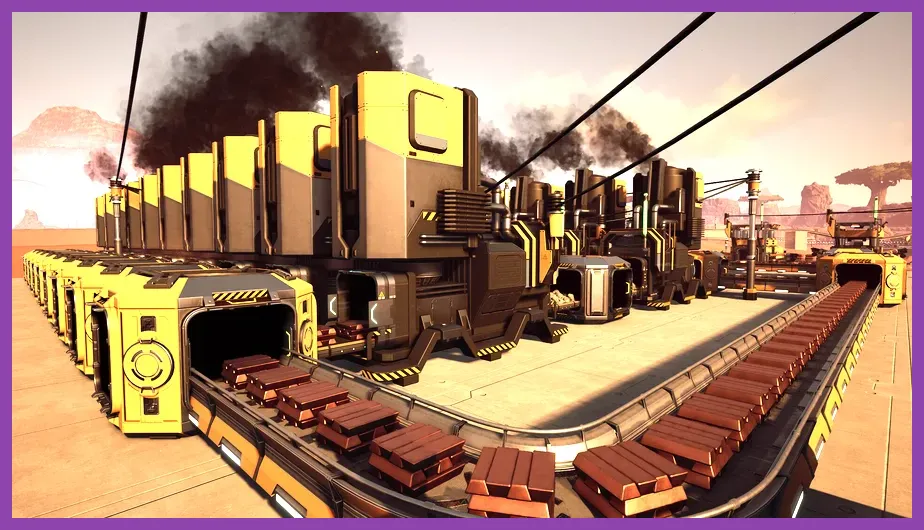 Large Satisfactory mega factory with trains and nuclear power infrastructure