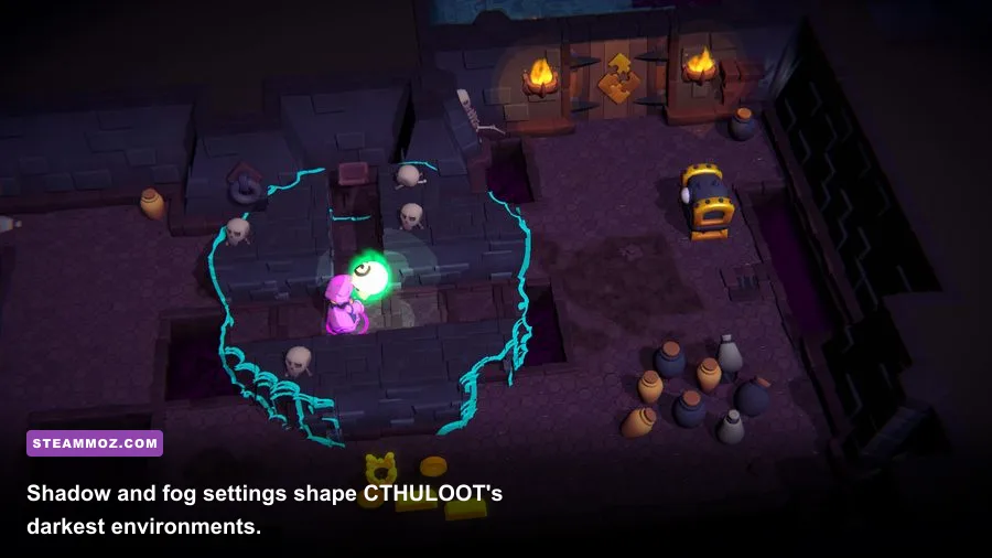 CTHULOOT underground environment with shadows and fog at high resolution