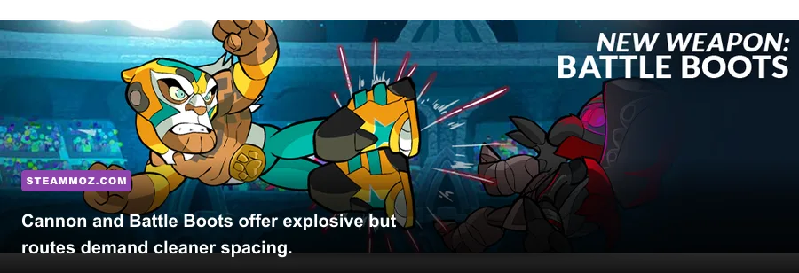 Brawlhalla Legend using Cannon and Battle Boots in combat