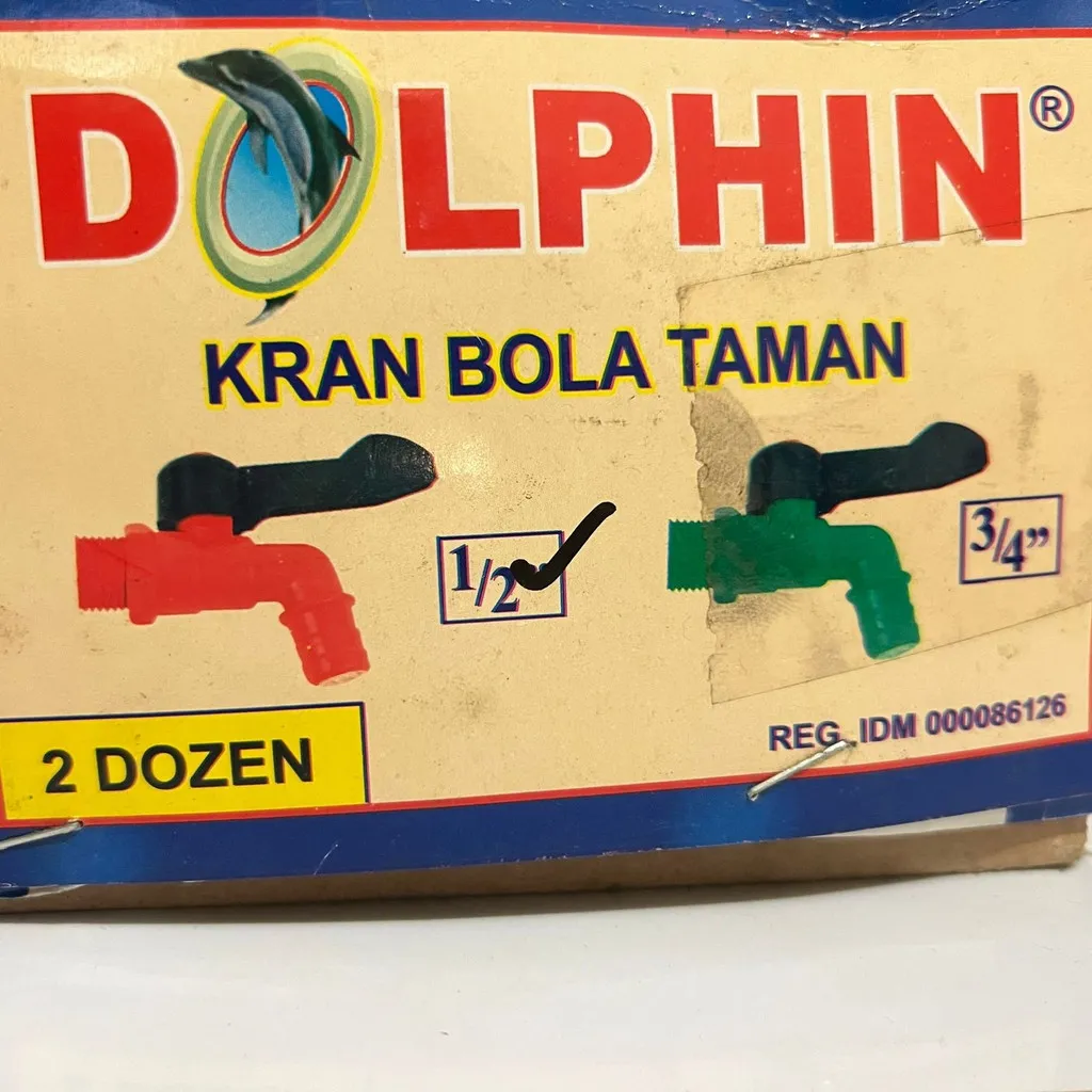 Ball Valve Kran Bola Taman 1/2 3/4 Inch DOLPHIN / Stop Kran PVC Plastik Tebal / Kran Air Pipa 1/2" 3/4" Merah Hijau Biru Random - Gambar 2
