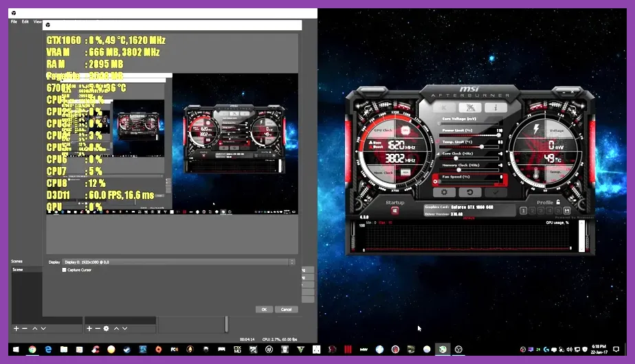 MSI Afterburner overlay showing CPU and GPU usage while playing Palworld