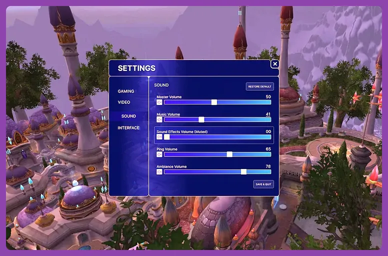 In-game settings menu for controlling camera and skills