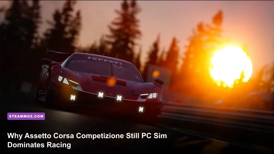 Ferrari 296 GT3 and Porsche 992 battling into Prima Variante chicane at Monza in Assetto Corsa Competizione