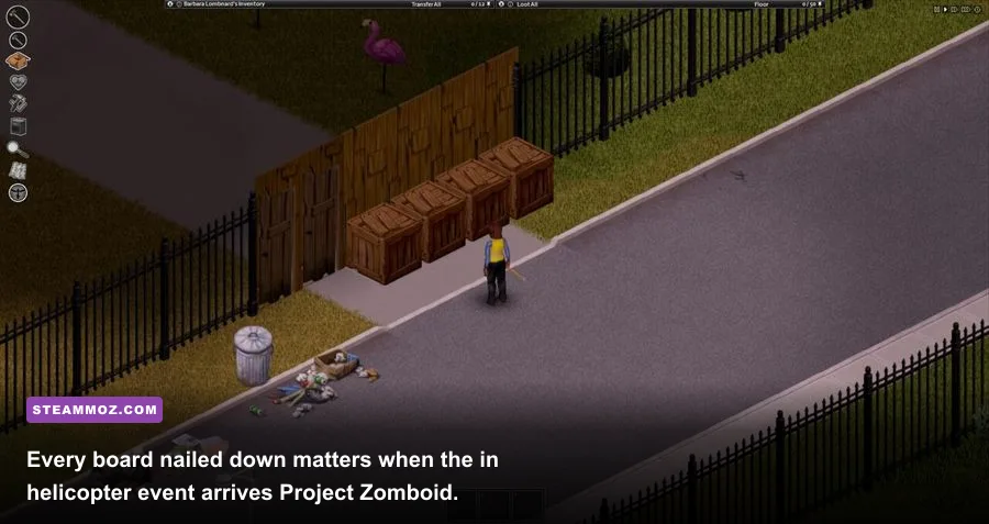 Heavily fortified safehouse base in Project Zomboid with sheet ropes and wooden planks
