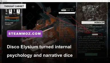 Disco Elysium Thought Cabinet interface and narrative dialogue options in Revachol