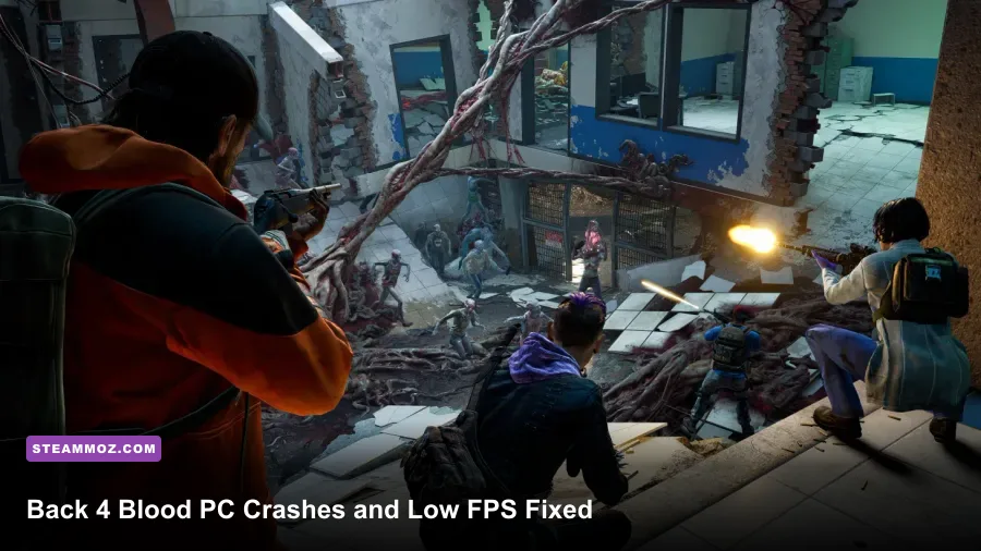 Back 4 Blood survivors fighting a Ridden horde in a PC gameplay screenshot