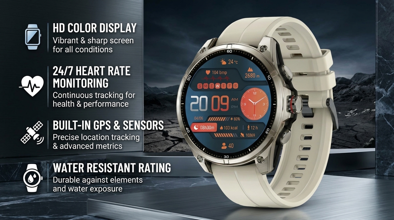 GadgetFiya FT66 Round GPS Compass Sports Smartwatch - Built for Adventure, Designed for Everyday Life