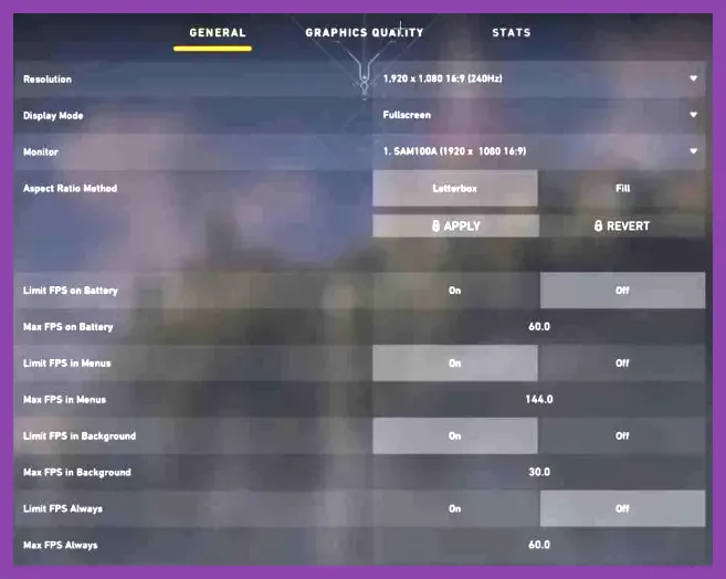 Valorant graphics settings menu for high frame rates