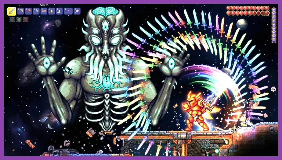 Terraria melee tank player with endgame gear