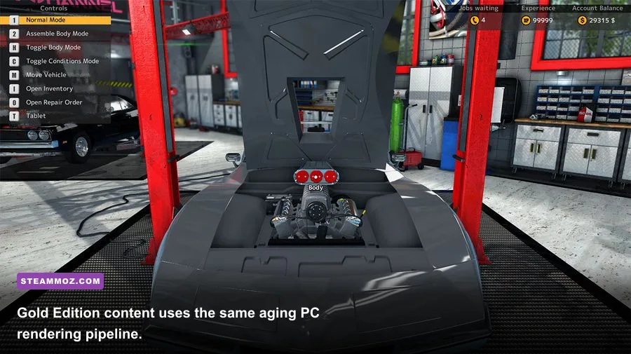 Car Mechanic Simulator 2015 Gold Edition DLC cars displayed in the garage