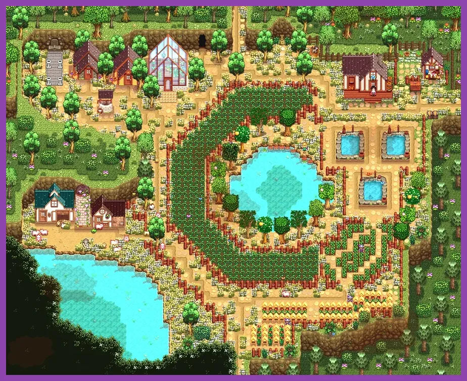 Stardew Valley farm layout with defensive placements against monsters