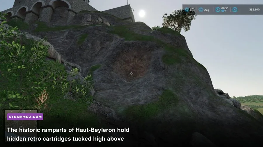 Medieval castle ruins overlooking the French countryside in Haut-Beyleron