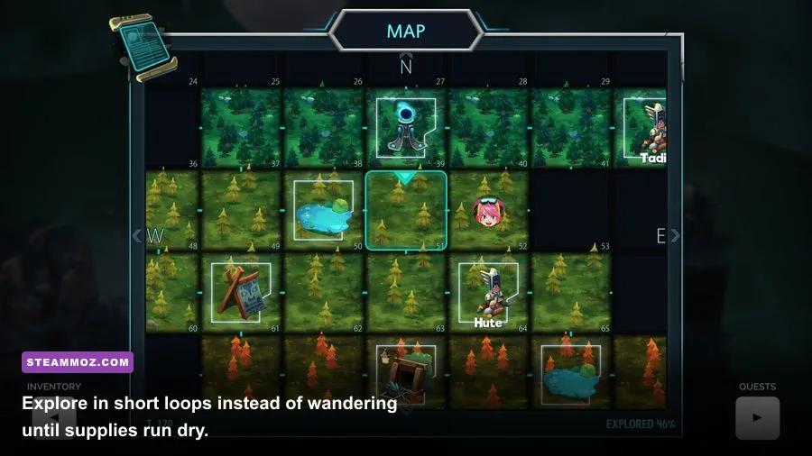 The colorful map and explorable regions of Ankora Lost Days