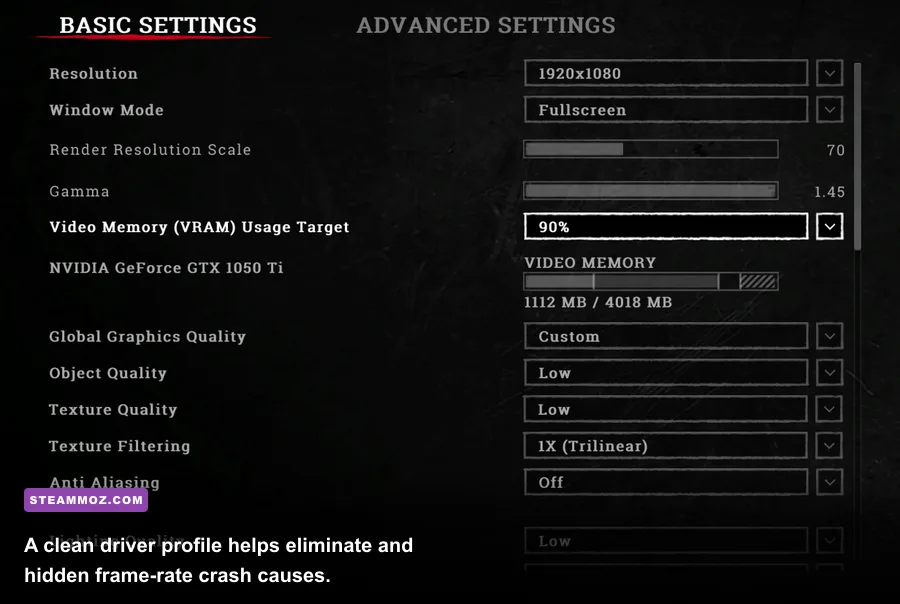 Nvidia Control Panel settings prepared for Hunt Showdown 1896 performance troubleshooting