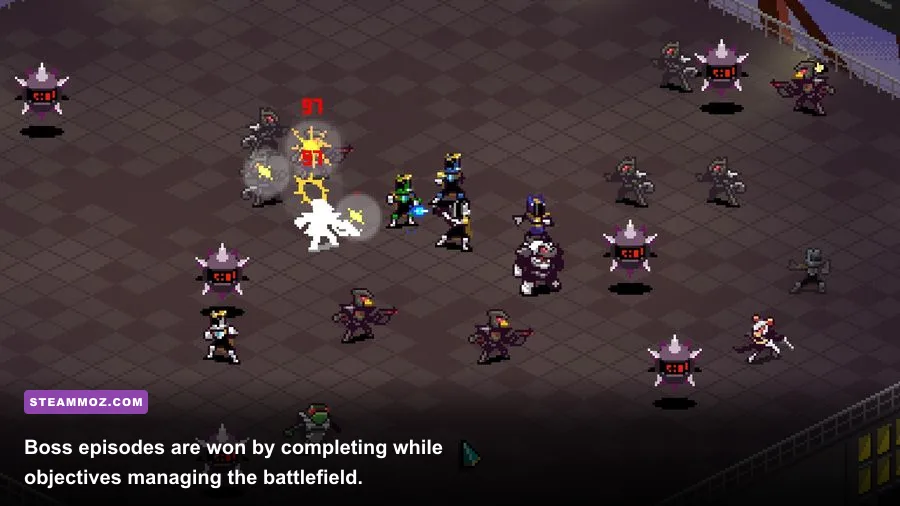 Chroma Squad team confronting a large boss enemy during an episode