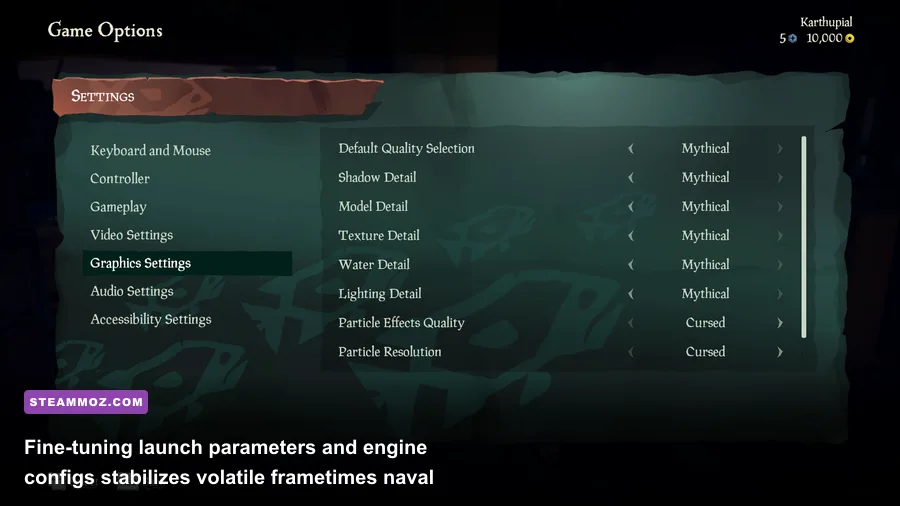 Sea of Thieves video settings menu tuned for competitive performance
