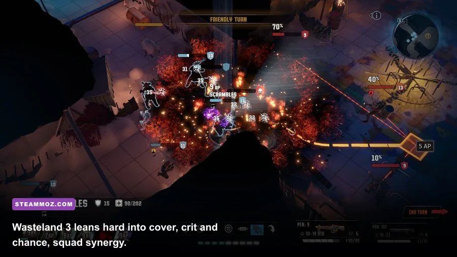 Wasteland 3 squad using cover during turn-based combat