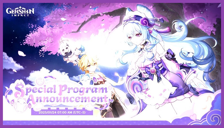 Genshin Impact special program livestream announcement banner featuring chibi Archons