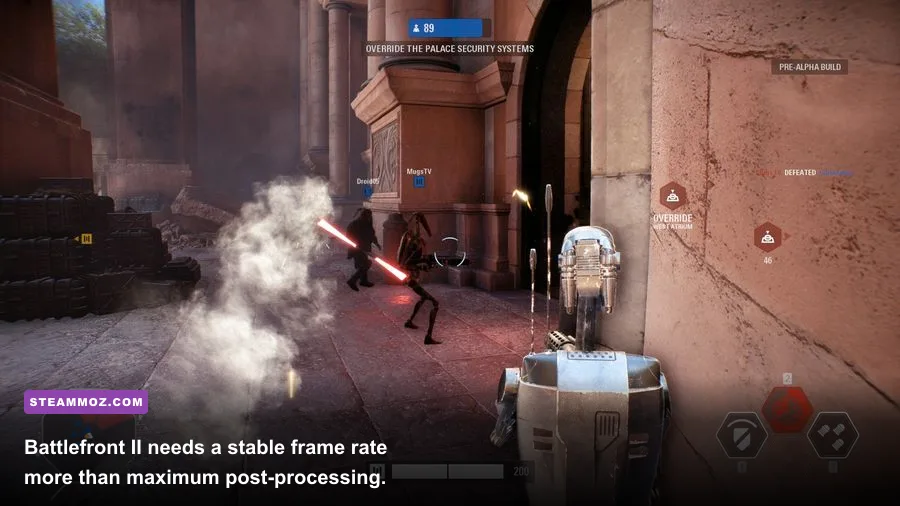 Star Wars Battlefront II PC Galactic Assault battle with optimized frame rate