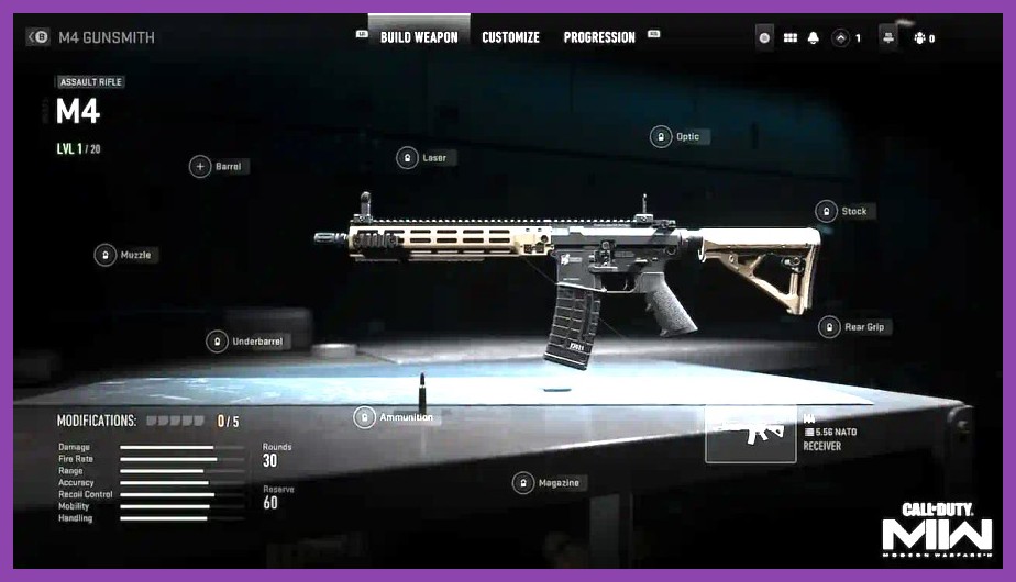 MW2 weapon attachment tuning menu displaying micro sliders for stat adjustments