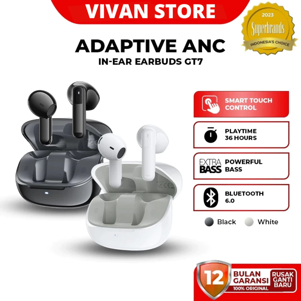 VIVAN Infinity GT7 Tws Anc Enc Bluetooth 6.0 Kualitas Suara Hd 36H Playtime
