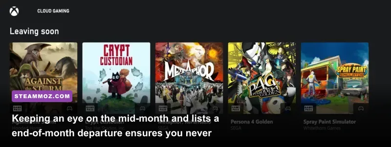 Xbox Game Pass Leaving Soon section showing games scheduled for departure