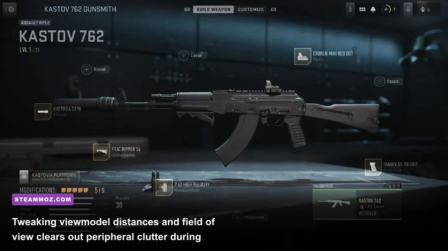 First-person view of customized weapon handling and wide field of view in Modern Warfare II