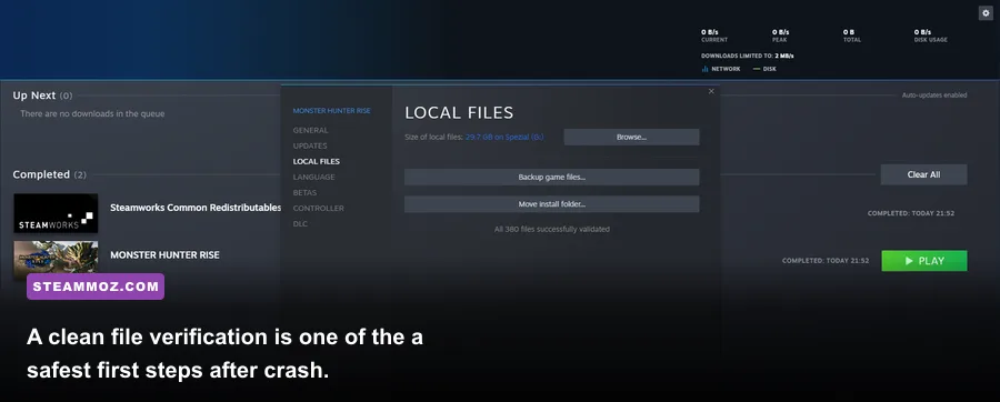 Steam library interface with EcoGnomix file verification troubleshooting