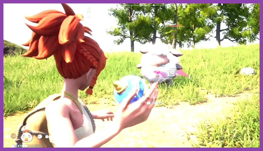 Player catching a Pal in Palworld