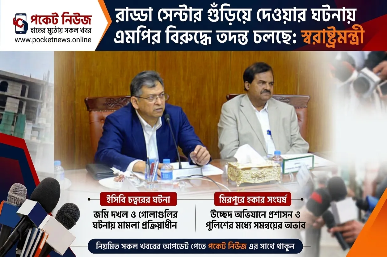 রাড্ডা সেন্টার গুঁড়িয়ে দেওয়ার ঘটনায় এমপির বিরুদ্ধে তদন্ত চলছে: স্বরাষ্ট্রমন্ত্রী রাড্ডা সেন্টার গুঁড়িয়ে দেওয়ার ঘটনায় এমপির বিরুদ্ধে তদন্ত চলছে: স্বরাষ্ট্রমন্ত্রী