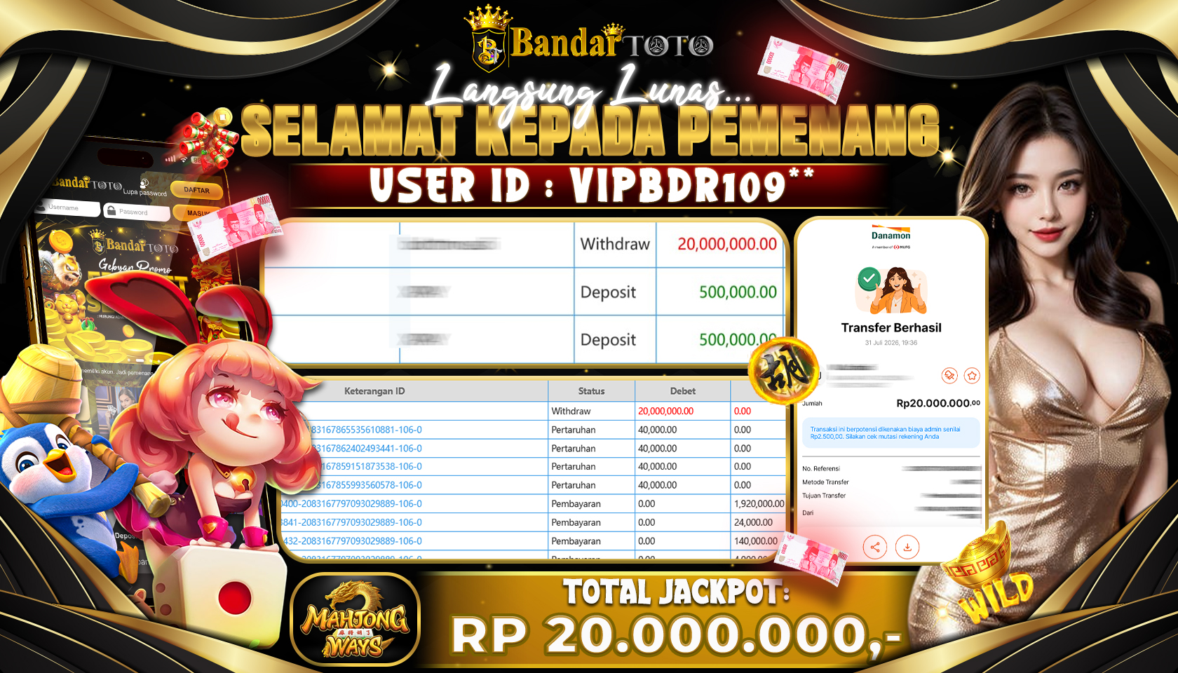BANDARTOTO JACKPOT PG-MAHJONG WAYS 20 JUTA DIBAYAR LUNAS,-