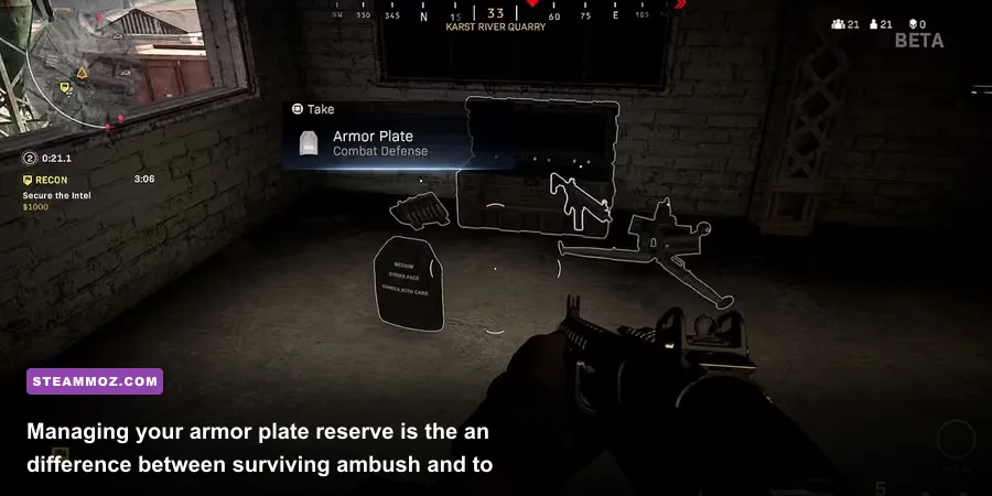 Call of Duty Warzone operator replating armor while taking cover
