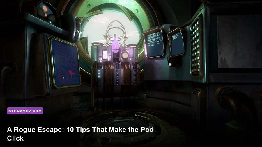 A Rogue Escape VR player seated inside the escape pod cockpit