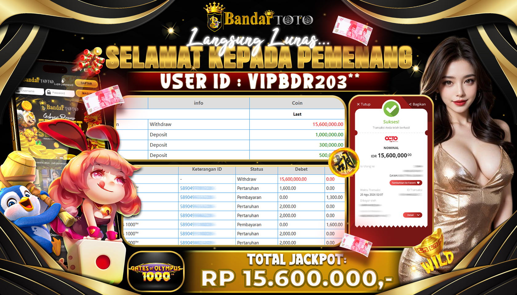 BANDARTOTO JACKPOT PP-GATES OF OLYMPUS 1000™ 15,6 JUTA DIBAYAR LUNAS,-