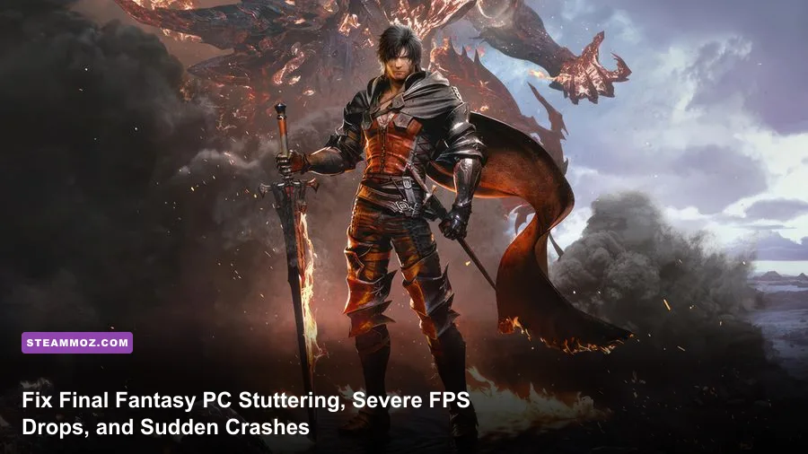 High-intensity Eikonic battle in Final Fantasy PC showing visual effects and performance load