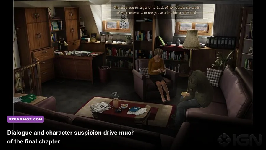 Darren Michaels speaking with a character in Black Mirror III