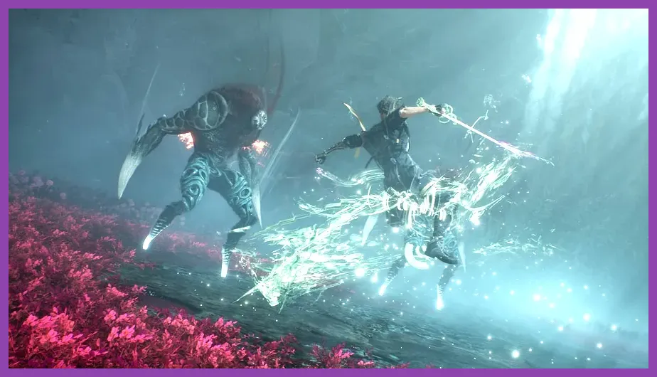 Intense boss fight scene in Clair Obscur Expedition 33 with spell particles
